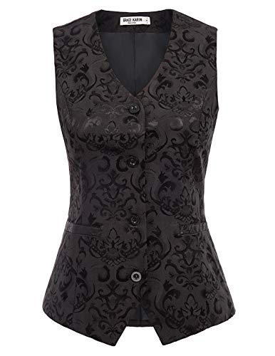 GRACE KARIN Retro Steampunk Gothic Women's Vest (XL, Black)