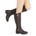 DREAM PAIRS Women's Knee High Riding Boots Brown