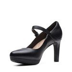 Clarks Women's Ambyr Shine Black Leather Pumps
