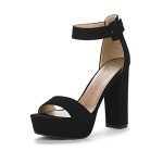 DREAM PAIRS Black Ankle Strap Block Heels