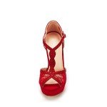 Red Peep Toe Stiletto Heeled Sandals Size 7.5