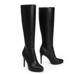 Black Knee-High Platform Stiletto Boots for Women