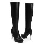 Black Knee-High Platform Stiletto Boots for Women