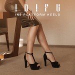 IDIFU Women's IN5 Polly Platform Chunky High Heels T-Strap Sexy Sandals Peep Toe Wedding Party Prom Dress Shoes for Women Bride (Black Nubuck, 9 M US)