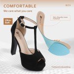 IDIFU Women's IN5 Polly Platform Chunky High Heels T-Strap Sexy Sandals Peep Toe Wedding Party Prom Dress Shoes for Women Bride (Black Nubuck, 9 M US)