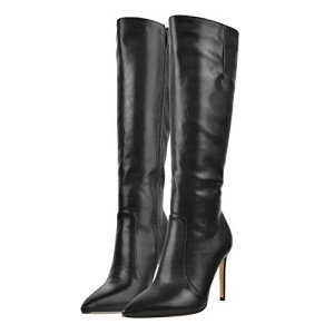 LISHAN Black Stiletto High Heel Long Boots