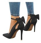 Black Pointed Toe High Heels with Ankle Strap