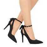 Black Pointed Toe High Heels with Ankle Strap