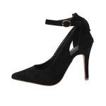 Black Pointed Toe High Heels with Ankle Strap