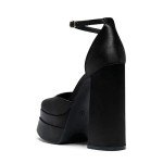 Chunky Block Heels with Ankle Strap - Black