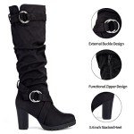 Women's Chunky Block Heel Knee High Winter Boots