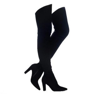 Stretch Suede Chunky Heel Thigh High Boots