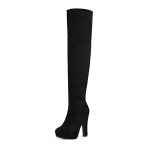 DREAM PAIRS Black Chunky Thigh High Heel Boots
