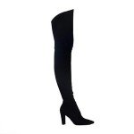 Stretch Suede Chunky Heel Thigh High Boots