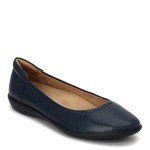 Navy Leather Slip-On Ballet Flats for Women