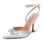 DREAM PAIRS Women's Strappy Rhinestone Heels - White