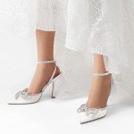 DREAM PAIRS Women's Strappy Rhinestone Heels - White