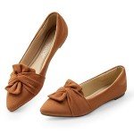 Tan Suede Bowknot Pointed Toe Ballet Flats