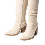 Beige Wide Calf Slouch Boots for Women