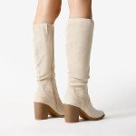 Beige Wide Calf Slouch Boots for Women