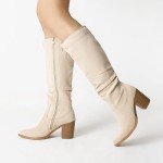 Beige Wide Calf Slouch Boots for Women