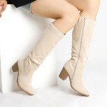 Beige Wide Calf Slouch Boots for Women