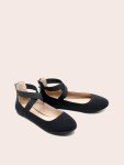 Comfortable Women's Black Flats with Ankle Straps
