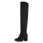 DREAM PAIRS Thigh High Black Block Heel Boots