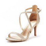 DREAM PAIRS Gold Sparkle Open Toe Heels