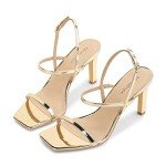 Gold Strappy High Heel Open Toe Sandals for Women