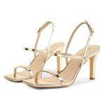 Gold Strappy High Heel Open Toe Sandals for Women