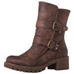 Women's Lace-Up Mid Calf Biker Boots - Brown