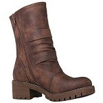 Women's Lace-Up Mid Calf Biker Boots - Brown