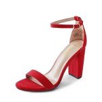 Red Suede Hi-Chunk Heel Sandals for Women