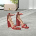 Red Suede Hi-Chunk Heel Sandals for Women