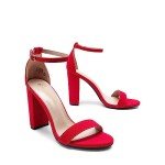 Red Suede Hi-Chunk Heel Sandals for Women