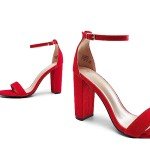 Red Suede Hi-Chunk Heel Sandals for Women