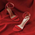 Red Suede Hi-Chunk Heel Sandals for Women