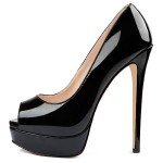 Merumote Women's Black Platform Peep Toe Heels