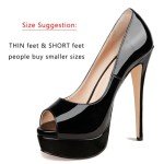 Merumote Women's Black Platform Peep Toe Heels