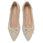 Beige Pointed Toe Bow Ballet Flats for Women