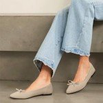 Beige Pointed Toe Bow Ballet Flats for Women