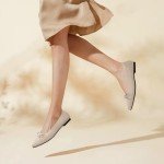 Beige Pointed Toe Bow Ballet Flats for Women