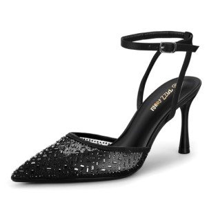 Cienna Black Stiletto Heels with Rhinestones