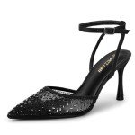 Cienna Black Stiletto Heels with Rhinestones