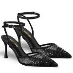 Cienna Black Stiletto Heels with Rhinestones