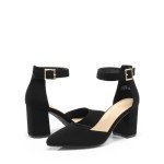 DREAM PAIRS Black Nubuck Chunky Heels for Women