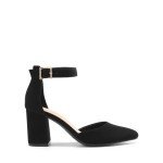 DREAM PAIRS Black Nubuck Chunky Heels for Women