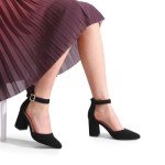 DREAM PAIRS Black Nubuck Chunky Heels for Women