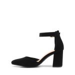 DREAM PAIRS Black Nubuck Chunky Heels for Women